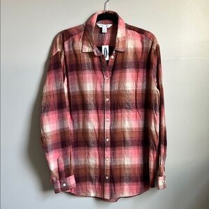 Old Navy Plaid Button-Down Shirt - Pink and Brown